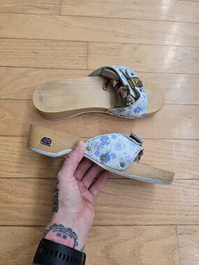 vintage 70's | Dr. Scholl's Original whimsy floral wooden clogs sandals | WMS 8